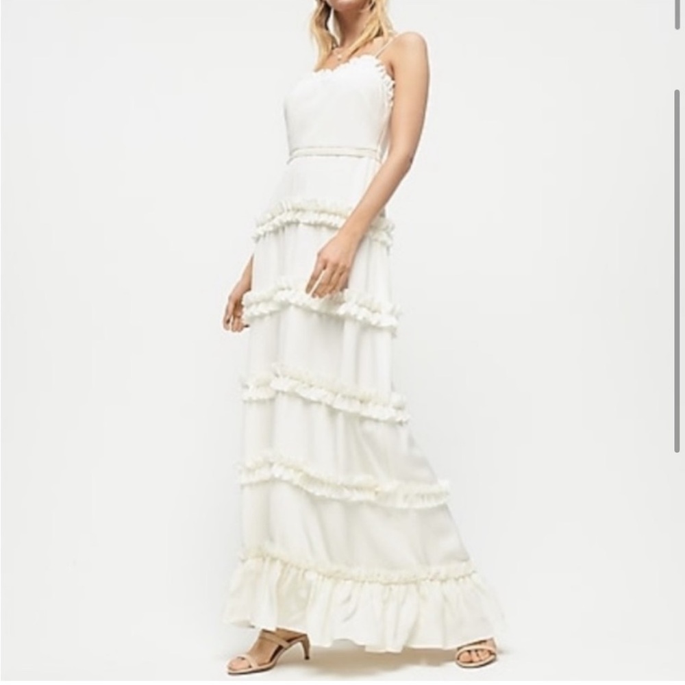 J.Crew Collection tiered ruffle silk tricotine gown ivory womens 10 weddings - Picture 2 of 12